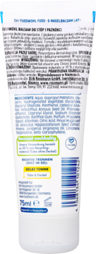 Tył białej tubki balsamu Fusswohl do stóp i paznokci 75ml, widoczne napisy i lista składników.