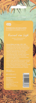 Żółta ściereczka do okularów Van Gogh Słoneczniki, wiszące opakowanie produktu, widok z przodu.