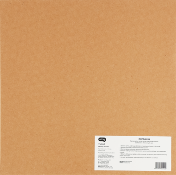 Kwadratowa płyta z brązowej tektury, z widoczną teksturą i białą etykietą w prawym dolnym rogu.