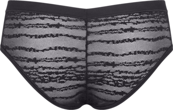 Tył czarnych majtek Sloggi Free Evolve Hipster Lace z koronki, widoczny wzór w nieregularne paski.