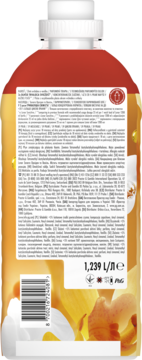 Tył butelki płynu do płukania Lenor Orchid & Vanilla 1,239L, biała etykieta z tekstem na tle orchidei.