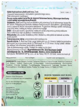 ISANA ,płatki pod oczy, hydrożelowe, nawilżające,tył