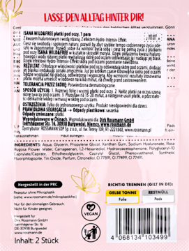 Isana Wild & Free Hydro-Intensiv-Effekt eye patches, tył, z instrukcją, składnikami i logo VEGAN.