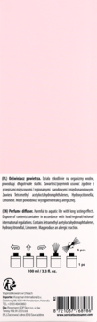 Tył opakowania dyfuzora zapachowego z ostrzeżeniami, składnikami, kodem kreskowym i pojemnością 100 ml.