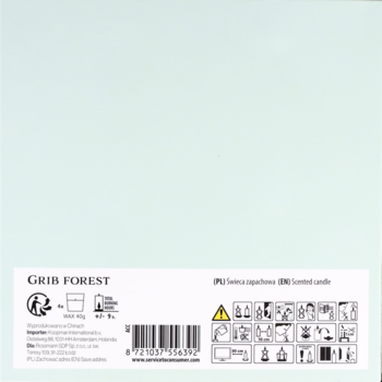 GRIB FOREST papier A4 80 gsm w kolorze jasnoniebieskim, widok z tyłu z kodem kreskowym i piktogramami recyklingu.