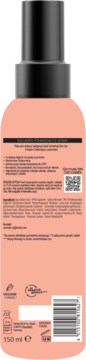Tył brzoskwiniowego sprayu Taft x Gliss, VOLUMIZING HEAT PROTECTION SPRAY. Widoczne składniki, kod QR, barcode.