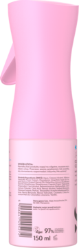 Tył różowej butelki odżywki nabłyszczającej Stars Slay & Spray, z widocznym 150 ml.