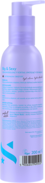Tył lawendowej butelki Big & Sexy (200ml), odżywka rozjaśniająca włosy, widoczny kod kreskowy.