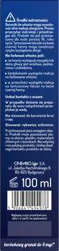 Tył ciemnoniebieskiego opakowania tonera OnlyBio Borówkowy Hair In Balance 100 ml, z ostrzeżeniami.