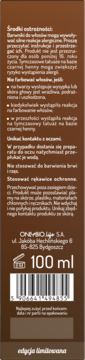 Tył brązowego opakowania farby do włosów 100ml z polskimi środkami ostrożności i kodem kreskowym.