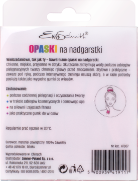 EWA SCHMITT ,opaski na nadgarstki, bawełniane, Różowe,tył