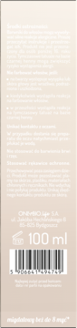 Tył beżowego opakowania tonera OnlyBio Mleko Migdałowe. Widoczny kod kreskowy, 100 ml i „migdałowy beż do 8 myć”.