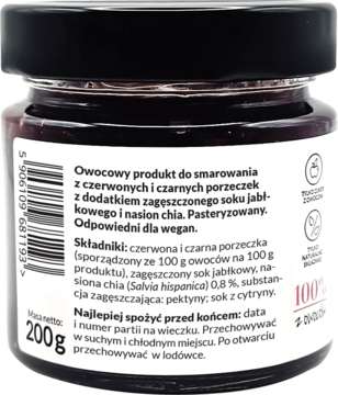 FOODS BY ANN ,dżem, 100% owoców, Czerwona i Czarna Porzeczka z Chia,tył