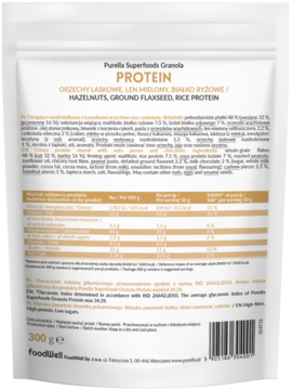 PURELLA SUPERFOODS Protein ,musli białkowe z kawałkami orzechów oraz czekolady,tył