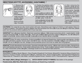 Tył opakowania koreańskich płatków pod oczy It's Skin Collagen, z instrukcją użycia i listą składników.