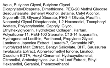 Lista składników odżywczego kremu pod oczy It's Skin Collagen Nutrition, czarny tekst na białym tle.