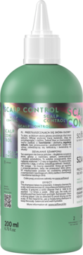 Tył zielonej butelki szamponu so!flow Scalp Control do przetłuszczającej skóry głowy, z etykietą i tekstem 200 ml.