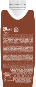 Tył brązowego opakowania napoju owsianego Choco Oat Lovege Sante 330ml z etykietą i składem.