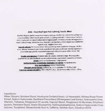 ABIB Heartleaf ,płatki do twarzy, kojące,tył