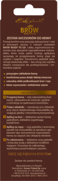 Tył brązowego opakowania zestawu akcesoriów Ewa Schmitt BROW READY TO GO do henny brwi i rzęs, widoczne instrukcje.