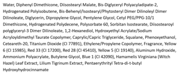 Lista składników tintu do ust Peripera Ink Mood Glowy Tint, czarny tekst na białym tle, czytelna.