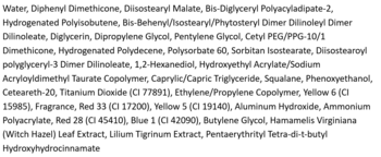 Szczegółowa lista składników błyszczącego tintu do ust Peripera Ink Mood Glowy Tint, czarny tekst.