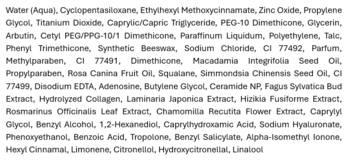 Lista składników Missha Perfect Cover BB Cream: czarny tekst na białym tle, widoczne ceramidy i kwas hialuronowy.