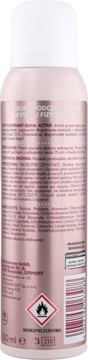 Antyperspirant Isana Active Extra Dry, tył różowej butelki 150ml z białym wieczkiem, napisy, symbol płomienia.
