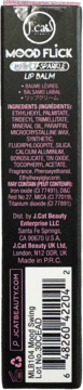 Tył czarnego opakowania J.Cat Beauty Mood Flick Lip Balm z listą składników i kodem kreskowym.