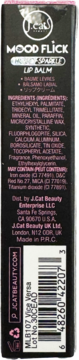Tył czarnego opakowania J.Cat Beauty Mood Flick Lip Balm Vice Versa z białym tekstem, składem, kodem kreskowym.
