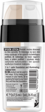 Tył podkładu 2w1 Bielenda Glow Booster z satynowym wykończeniem. Widoczne instrukcje i pojemność.