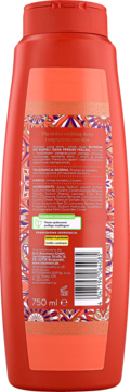 Tył czerwonej butelki Isana Persian Feeling Płynu do kąpieli, z widocznym opisem składników i wzorami. 750ml.