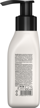 Tył białej butelki koloryzującej maski do włosów Neboa Blond z czarną pompką, widoczne etykiety, skład i 100ml.