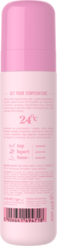 Tył różowo-białej butelki perfumowanej mgiełki OnlyBio I might blush 24°C do ciała i włosów, z etykietą i kodem.