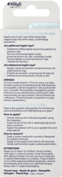 KillyS Individuals, tył opakowania kępek sztucznych rzęs. Widoczne instrukcje aplikacji w języku polskim i angielskim.