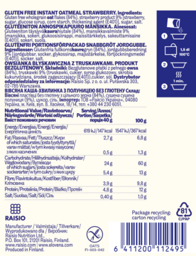 ELOVENA ,owsianka błyskawiczna, z truskawkami, bezglutenowa,tył