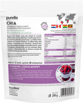 PURELLA SUPERFOODS ,nasiona Chia Bio, Błonnik + Omega-3,tył