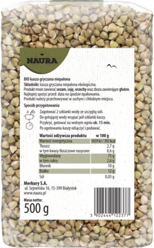 NAURA ,kasza gryczana, niepalona, Bio,tył