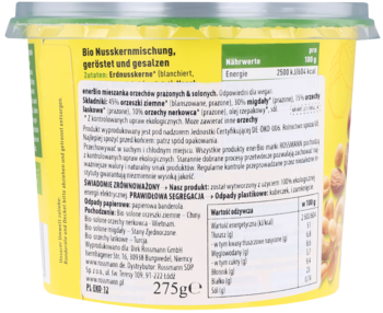 ENERBIO ,mieszanka orzechów prażonych i solonych,tył
