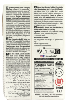 Napój kokosowy Ecomil Coconut Nature BIO, tył opakowania z danymi odżywczymi i informacjami o produkcie.