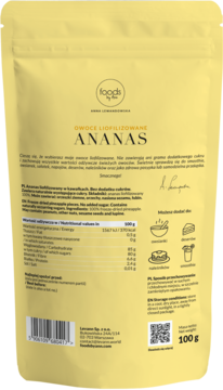 FOODS BY ANN ,owoce liofilizowane, Ananas 100%,tył
