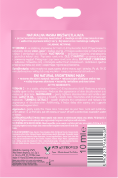 BEBIO COSMETICS Feel Your Beauty Vibes ,maseczka do twarzy, w kremie, rozświetlająca,tył