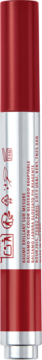 Pionowe masełko do ust Bourjois Butter Tint 04 Rougemelt w czerwono-srebrnej metalicznej tubce z etykietą.