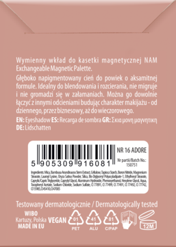 NAM ,cień do powiek, wymienny wkład do kasetki magnetycznej, nr 16 Adore,tył