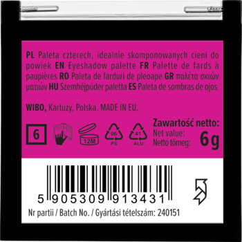 WIBO Quattro ,paleta cieni do powiek, nr 6;,tył