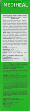 Tył zielonego opakowania Mediheal Teatree Trouble Calming Cleanser, pianka oczyszczająca z olejkiem herbacianym.
