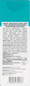 Tył turkusowo-białego opakowania serum MEDIHEAL Madecassoside, z polskim opisem, składem i kodem EAN.