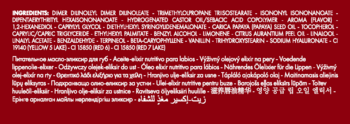 Tył opakowania Pupa Milano Pleasure olejek do ust Exotic Papaya, czerwone tło, biały tekst składników.