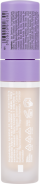 Tył rozjaśniającego korektora Lovely Skin Blanket. Fioletowa góra z kodem i składem, beżowy płyn w dole.