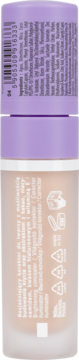 Tył opakowania korektora Lovely Skin Blanket: fioletowa nakrętka, beżowa buteleczka z polskim opisem produktu.